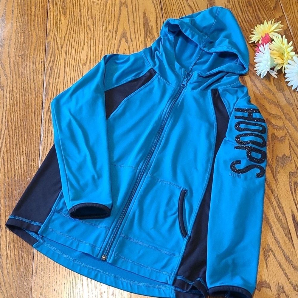 Justice Basketball Zipper Hoodie Sparkly HOOPS - Girl's 8/10